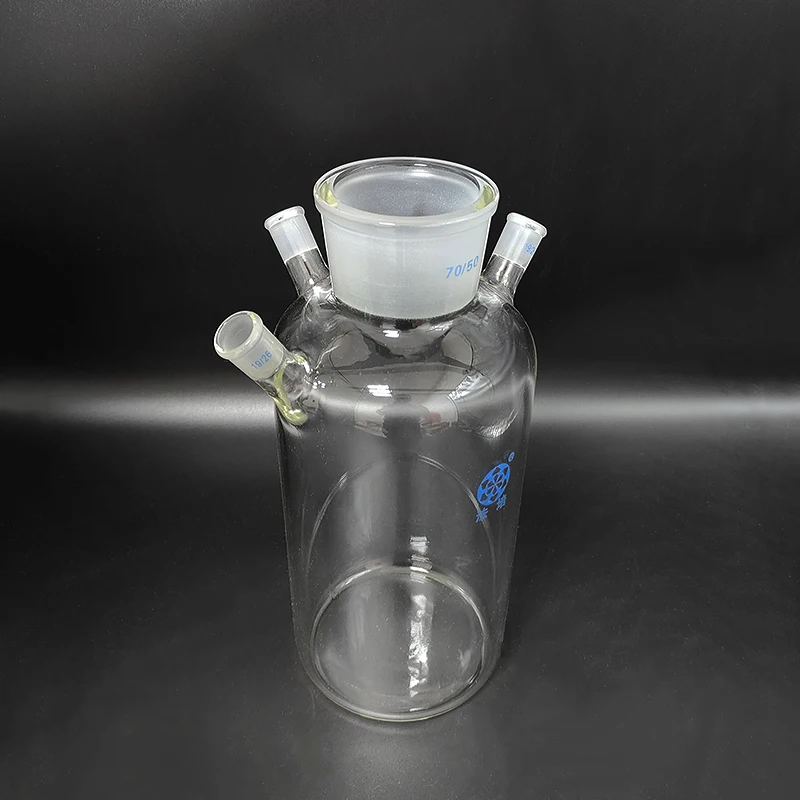 Borosilicate glass cold trap,Four necked bottle for photocatalytic reaction,Mid 70/50,Side 19/26,E.L.220mm,Cold hydrazine flask