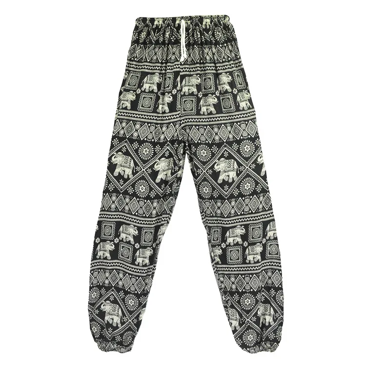Thai Style Elephant Print Silk Thin Yoga Pants High Waist Lantern Pants Drawstring Casual Pants Women's Autumn Winter Fashion