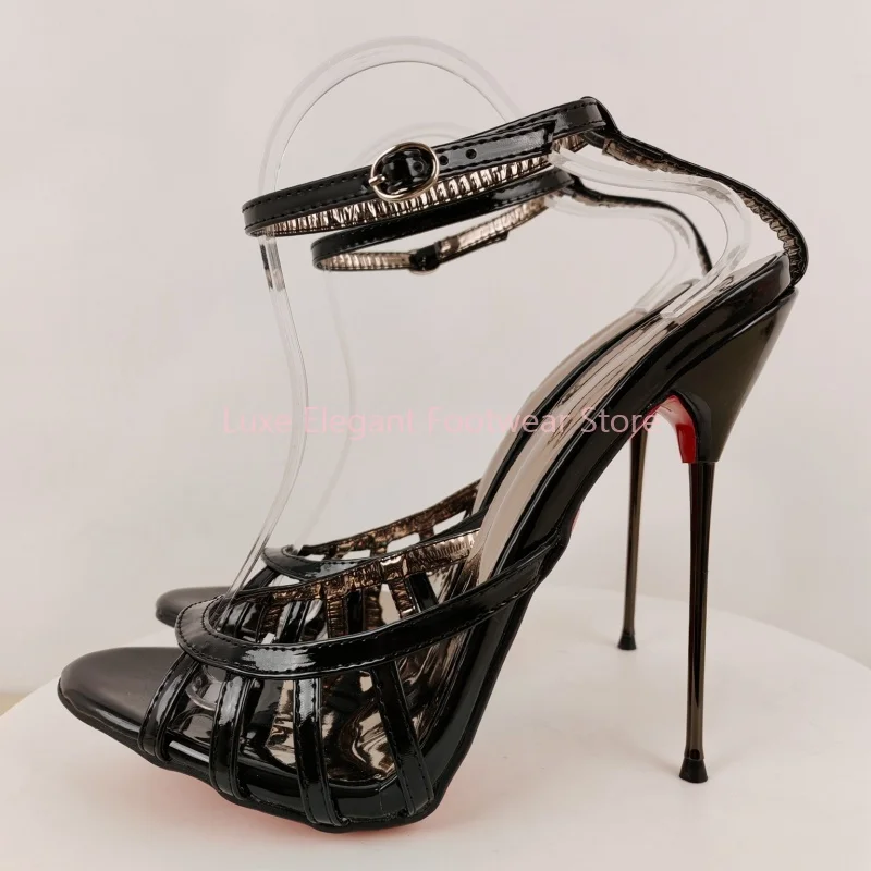 Golden Buckle Cross-Tied Sandals Women Contrasting Colors Open Toe Stiletto High Heels 2025 Lady Sexy Luxury Party Prom Shoes
