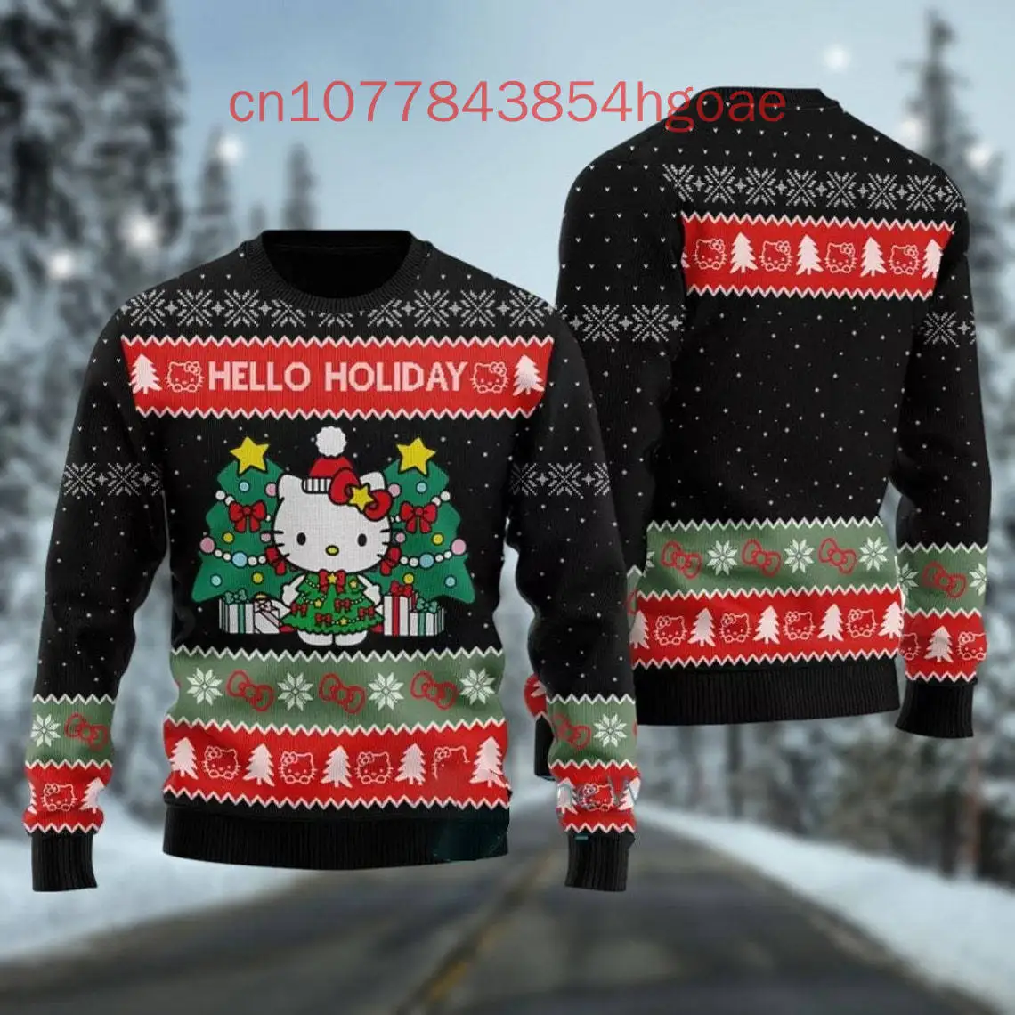 2024 novo natal hello kitty suéter feio masculino e feminino casual desenho animado moletom de natal