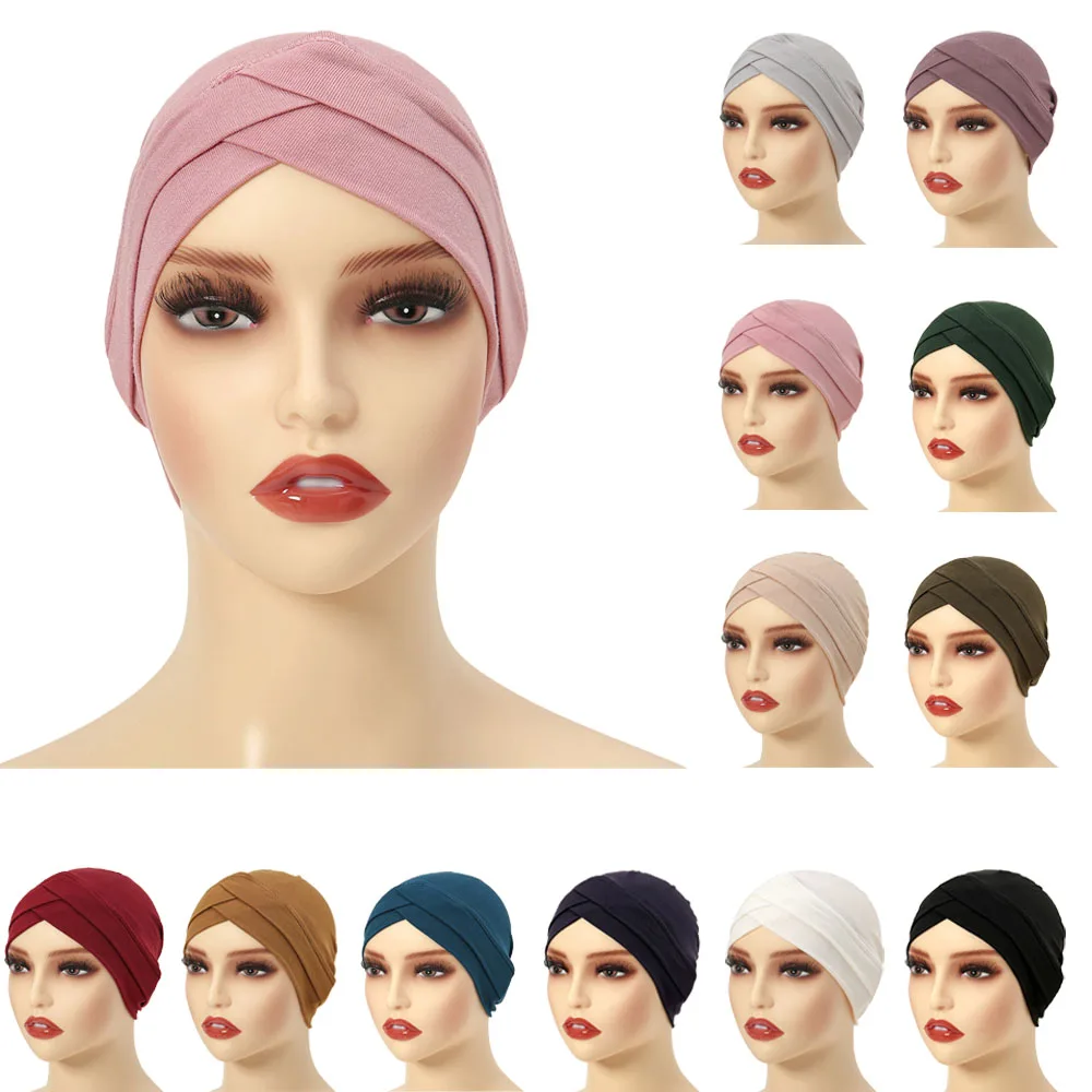 

Inner Underscarf Hijab Hat Women Muslim Headscarf Forehead Cross Ninja Cap Hair Loss Headwear Beanies Bonnet Jersey Turban Mujer