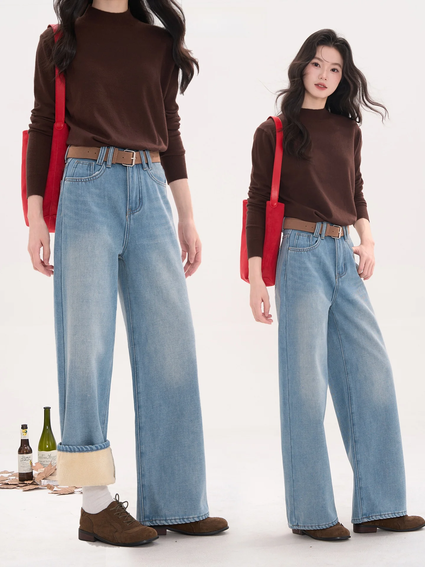 

Женские джинсы Heme Iceland Polar Night Korean Sle с подкладкой из флиса, светло-голубые, с высокой талией, прямого кроя, теплые брюки