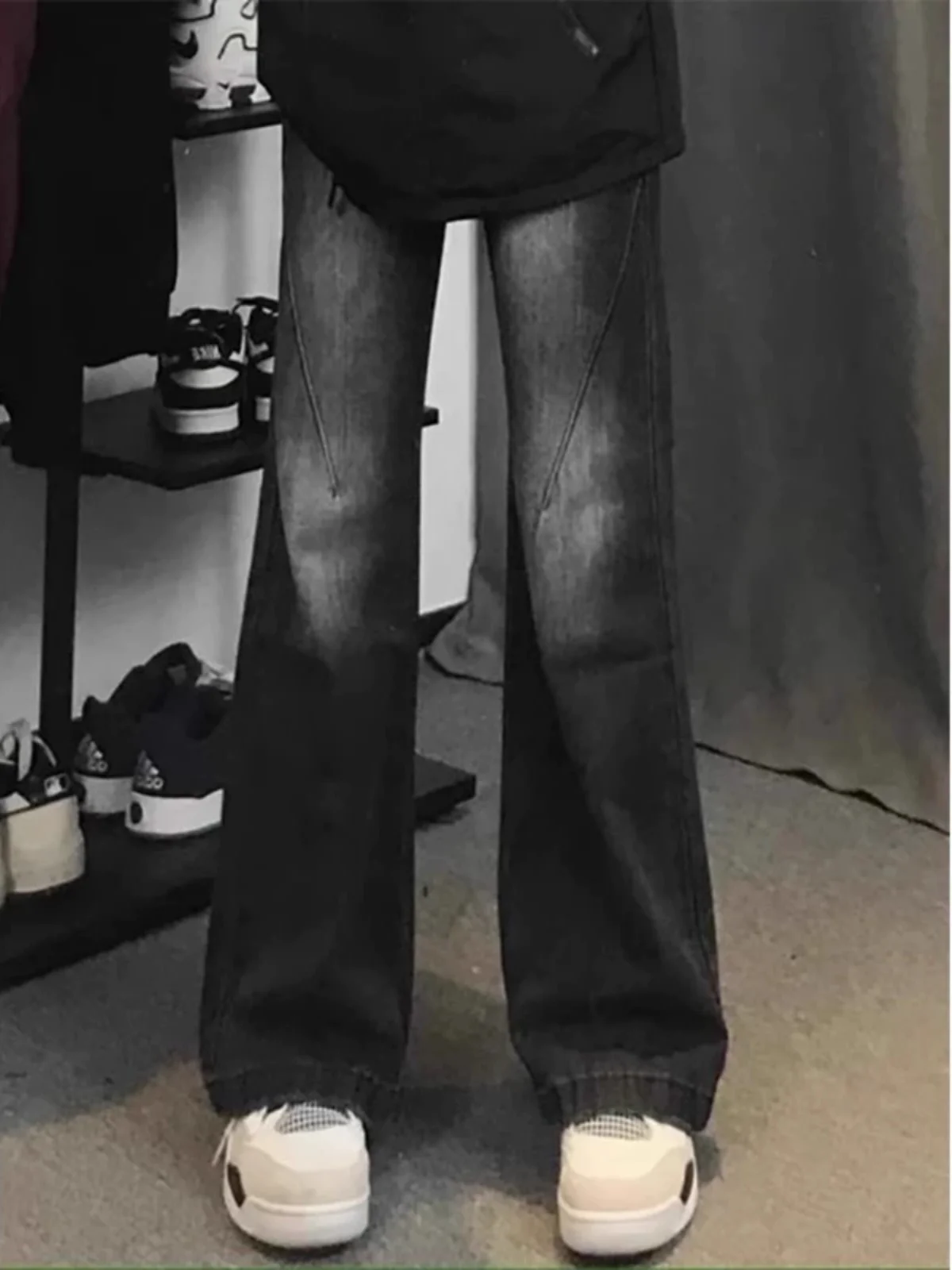 

Retro American Washed Denim Jeans Men's Autumn Winter High Street Vibe Style Casual Versatile Straight Leg Micro Flared Long ...