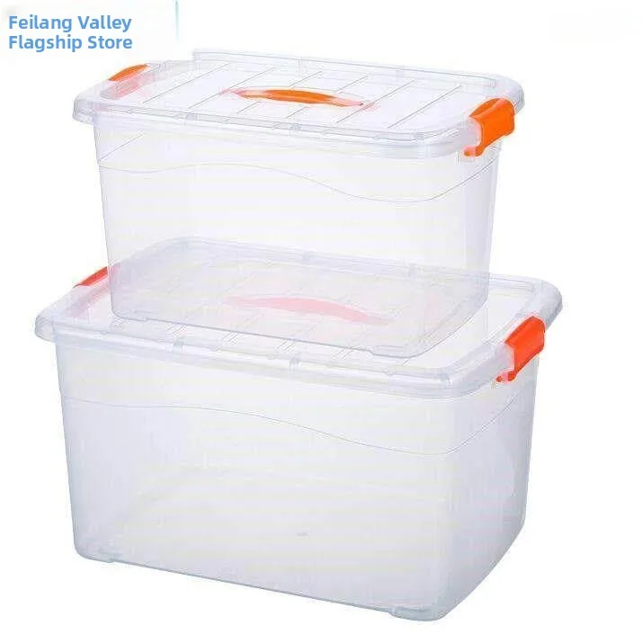 Thickened Rectangular Fish Tank Storage Box with Cover Large Size Transparent Plastic  Barrel for Home Organization