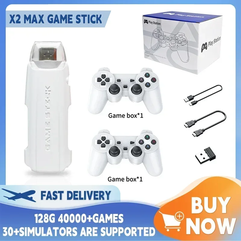 

128G Built-in 40000 X2 MAX Video Game Console Retro Handheld Game Player Console Wireless Controller TV Game Stick 4K HD for GBA