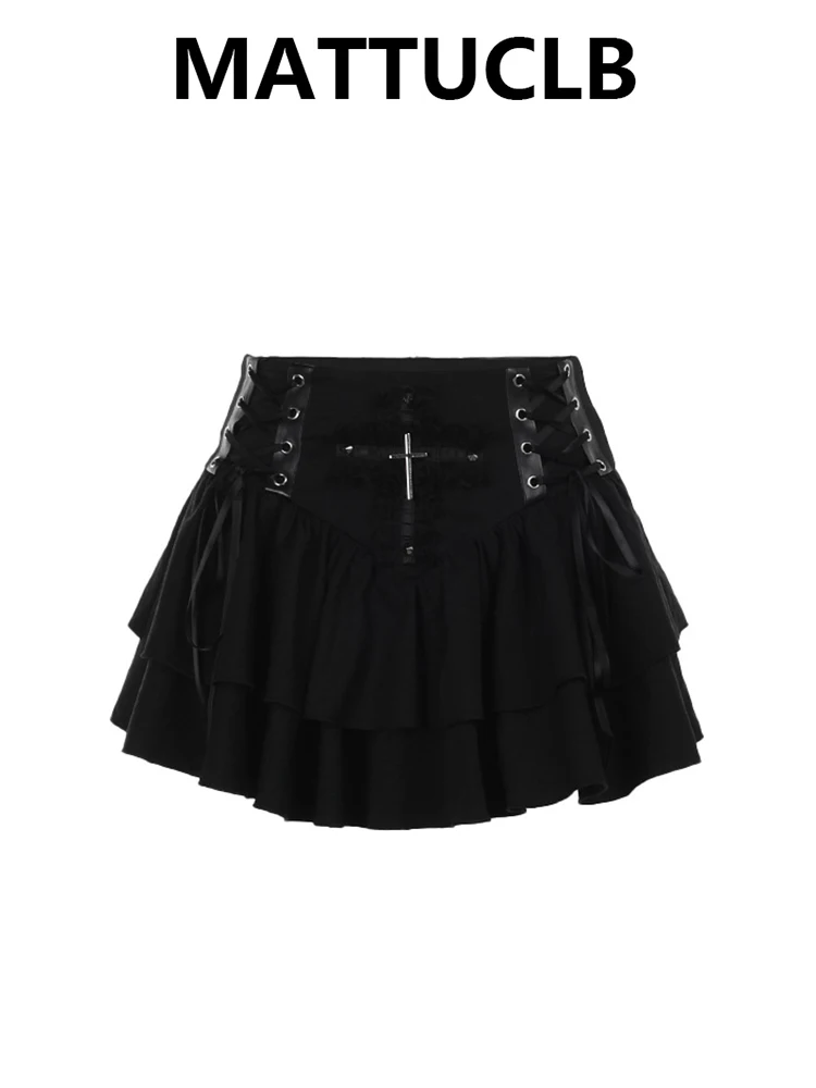 

Летняя женская мини-юбка Goblin Core Cross Lace Dark Academia Y2k Harajuku Japanese Goth Grunge Cyber Punk E-girl Gyaru Coquette