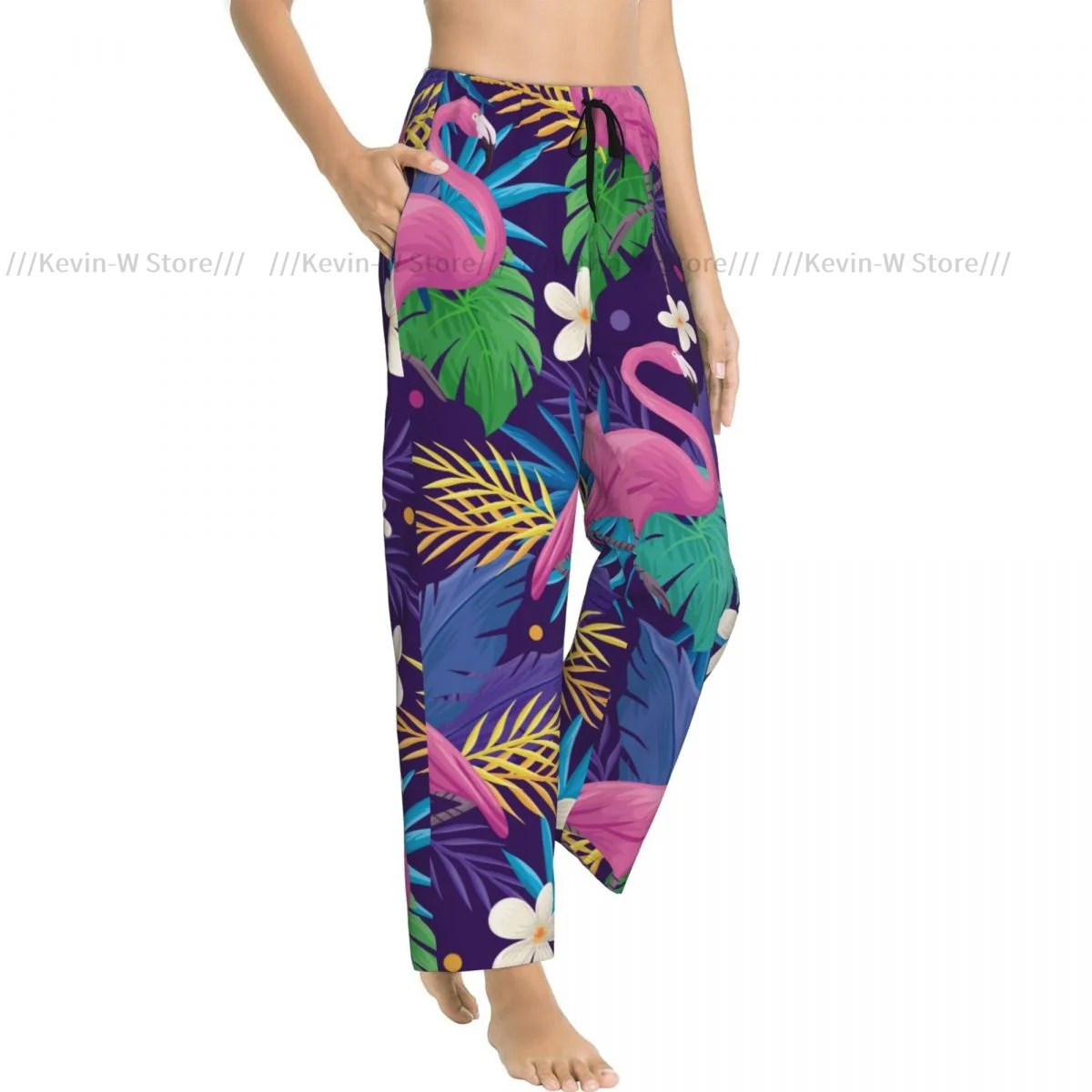 

Женские уютные фланелевые брюки для отдыха, мягкие красочные брюки для сна с тропическим фламинго для зимней домашней одежды