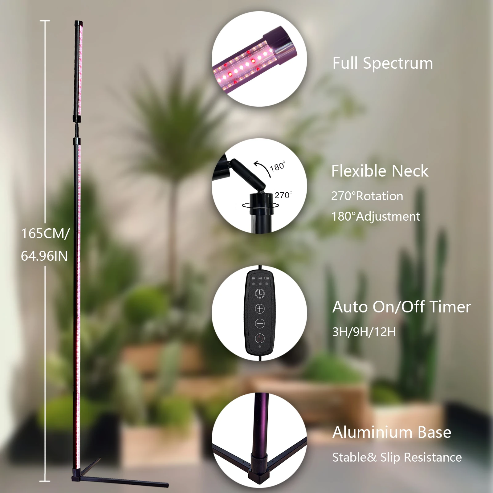 Luz LED de cultivo para plantas de interior, luces de plantas de espectro completo con soporte, lámparas de cultivo grandes con temporizador automático