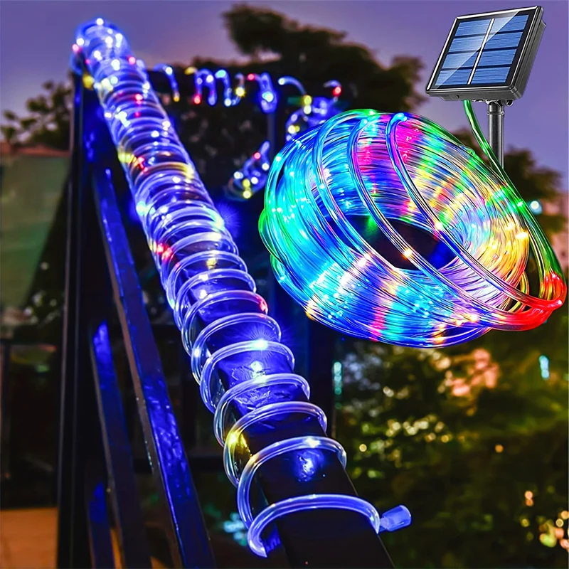 Solar 200 LED Rope Light Waterproof Outdoor Solar Powered Fairy Lights 8 Mode Christmas for Garden Yard Holiday Tree Decor Light