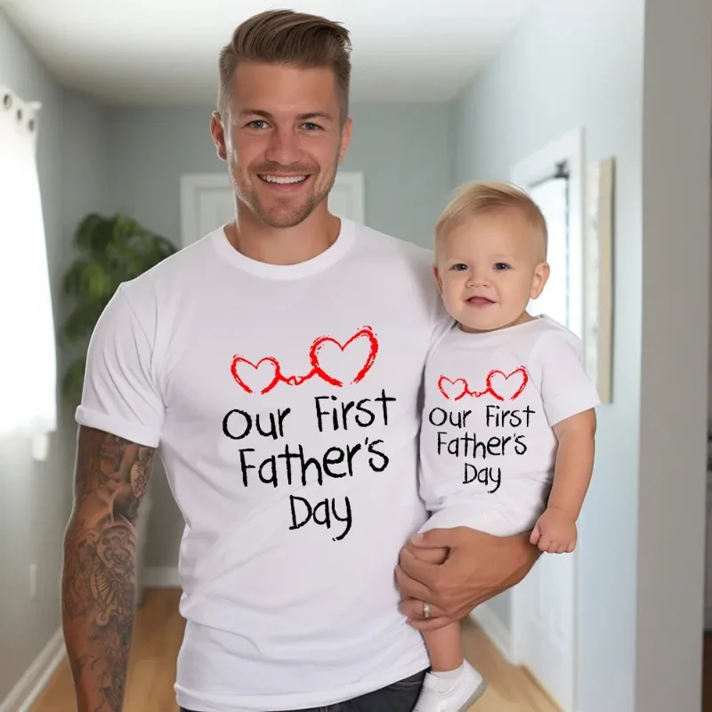 Our First Father's Day Together Letter Print Family Outfit Short Sleeve Family Matching Set Casual Matching Outfit Clothes