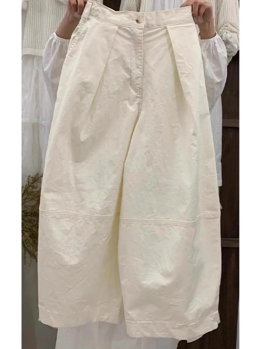

White Women's Wide Leg Pants Summer Thin Japanese Loose Slimming Design Banana Pants Balloon Long Pants Casual High Waist Cot...