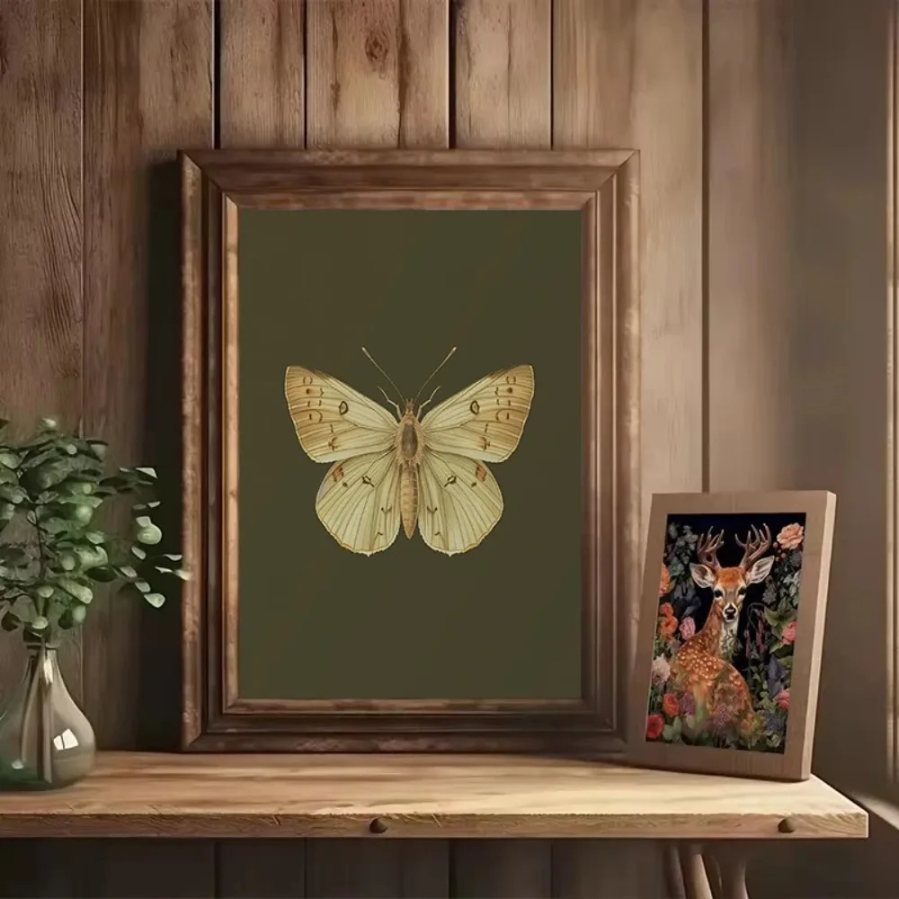 1pcs Frameless Retro Insect Moth,Butterfly,Beetle Plant Sketch Poster Canvas Painting,Living Room Bedroom Artist Home Decoration