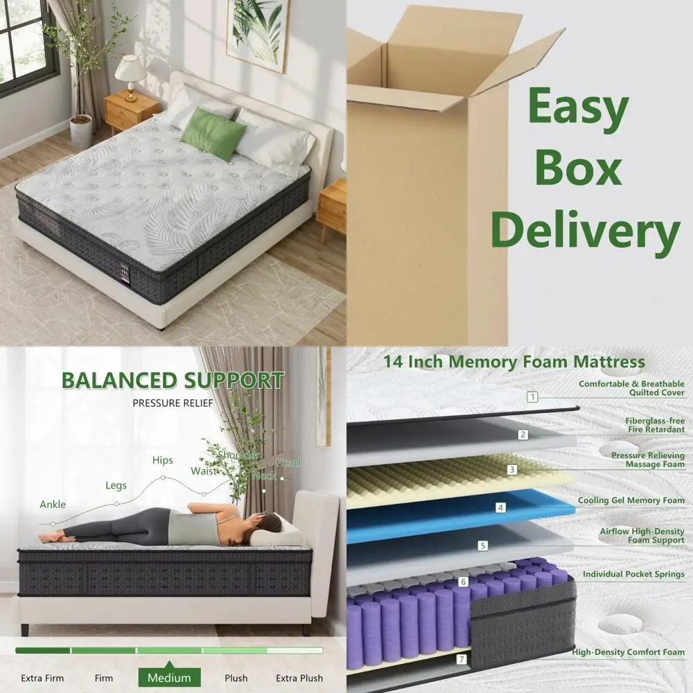 Hybrid Memory Foam XL Twin Mattress in a Box, 14 Inch, Pocketed Springs for Superior Night's Sleep, Medium Firmness