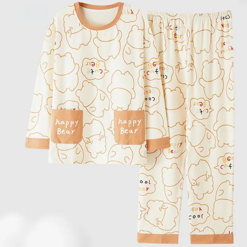 2024 New 100% Cotton Pajamas Women's Spring Autumn Long Sleeve Sleepwear Korean Version Plus Size Cotton Winter Loungewear Suit