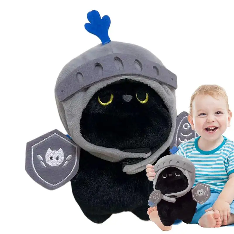 Knight Cat Stuffy 7.87 Inches Creative Soft Black Cat Plushie Pillow Creative Soft Black Cat Plushie Pillow 7.87 Inches