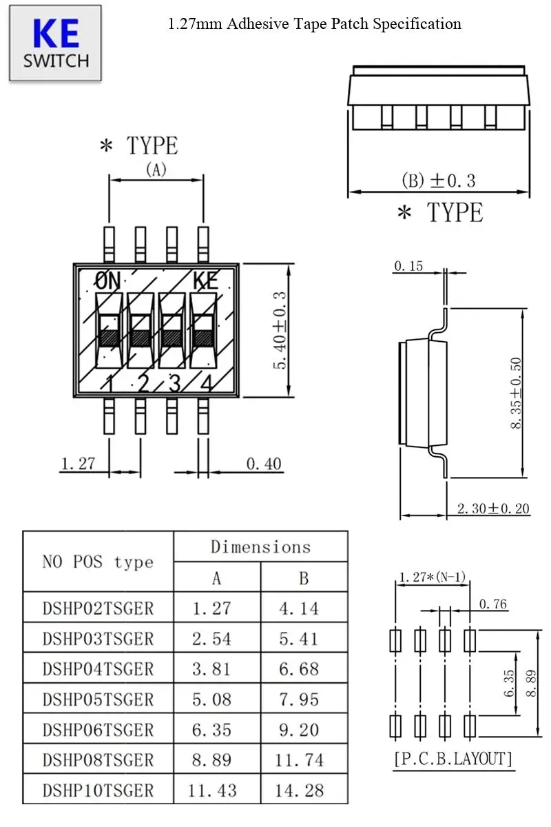 SMD geflochtener KE-Dip-Schalter 1,27MM 2,54MM 1P/2P/3P/4P/5P/6P/8P/10P Positionen – Detail 3