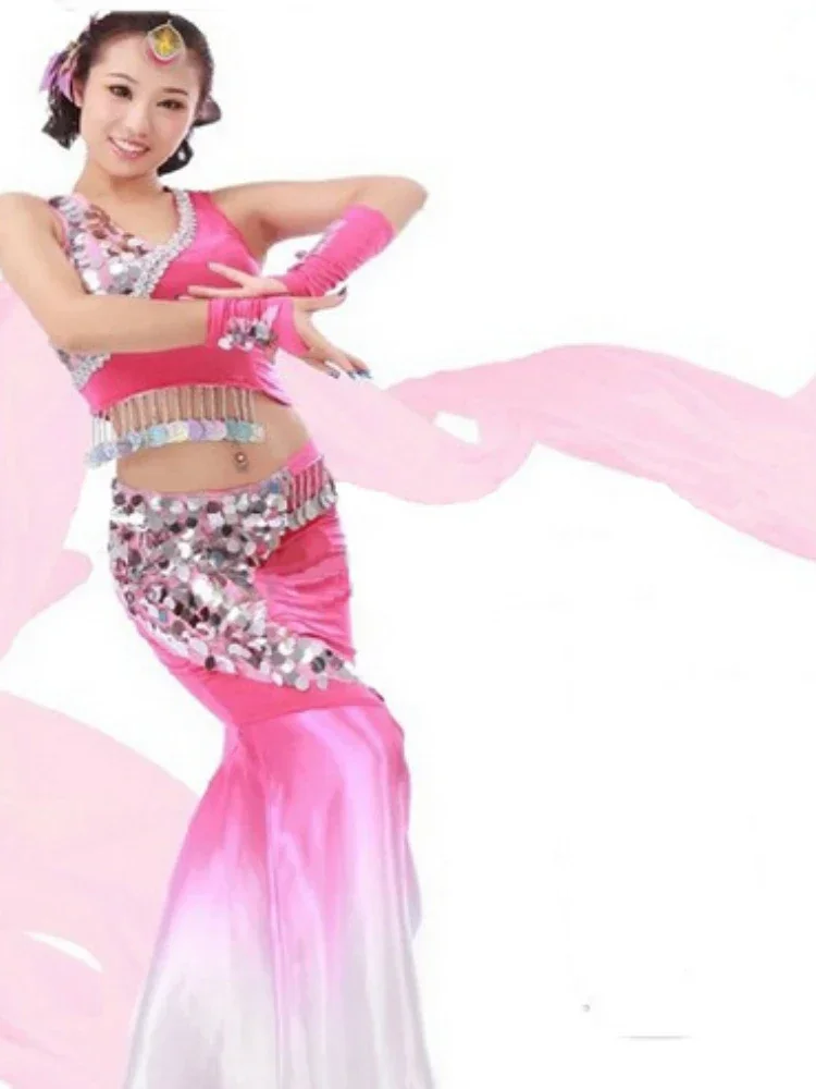 Dai paw taniec kostium taneczny impreza klasyczna pośladki sukienki z długim trenem narodowa odzież sceniczna