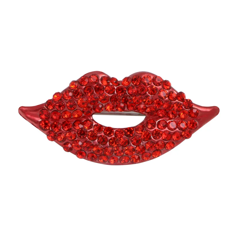 Hot sexy temptation red lips female luxury brooch shiny crystal temperament upscale kiss pin personalized clothing jewelry gift