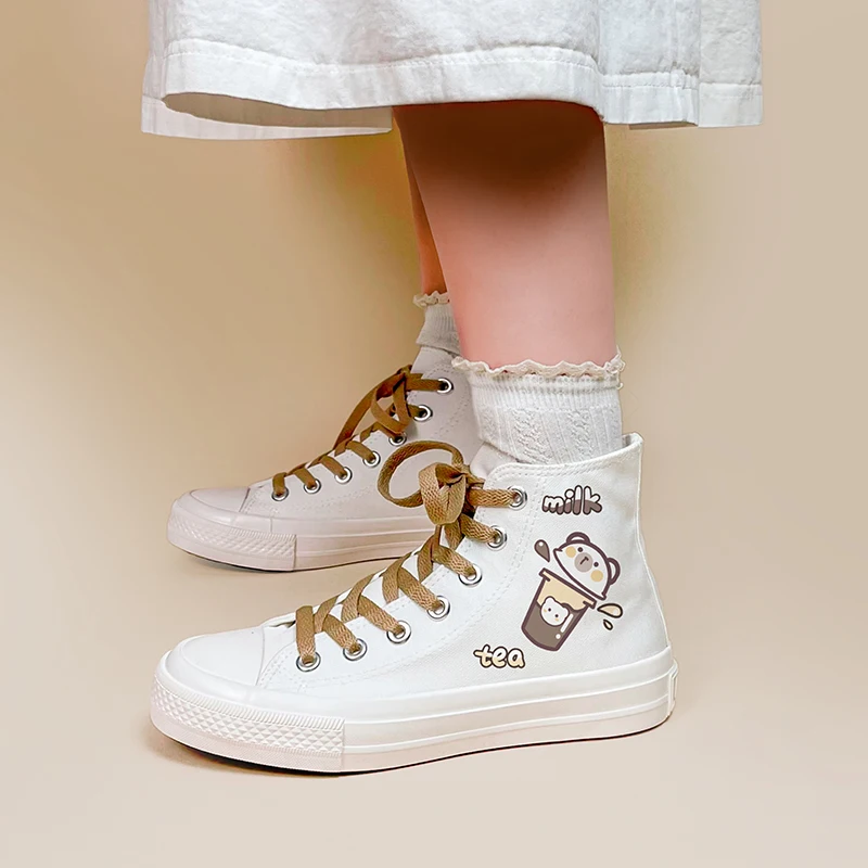 Amy and Michael Spring Anime Sneakers Lovely Girls Students High Top Casual Canvas Plimsolls Lace Up Woman Vulcanize Shoes