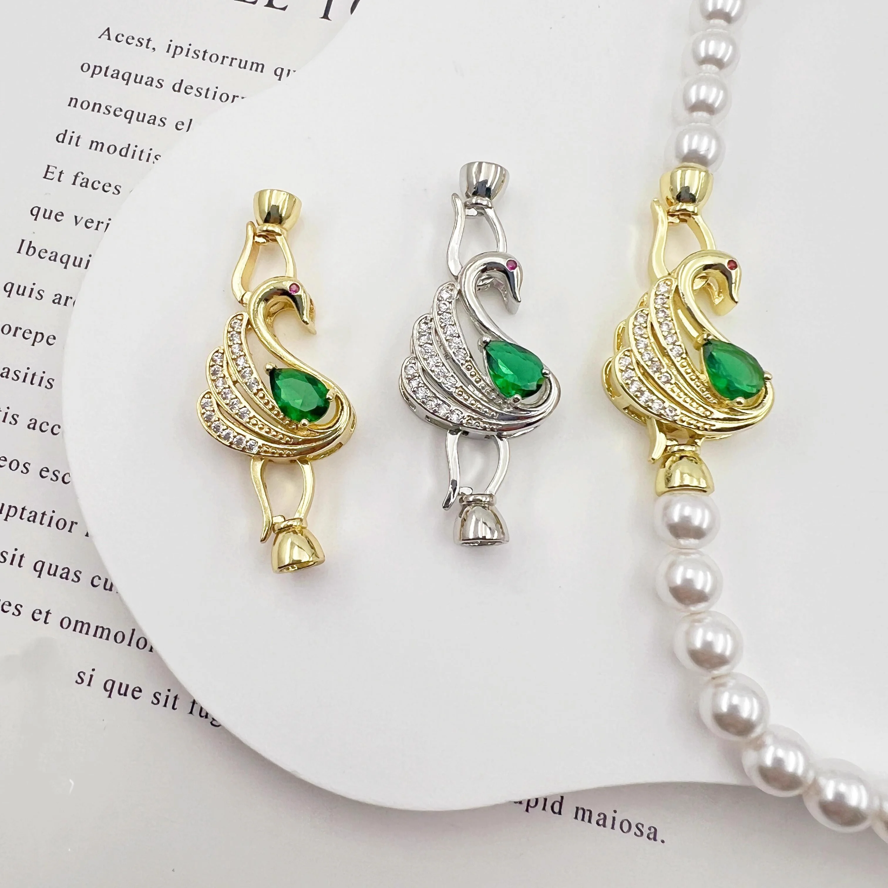 

1 Piece 18K Gold Plated Zirconia Swan Necklace Bracelet Connecting Buckle Accessories DIY Jewelry Making Materials Wholesale