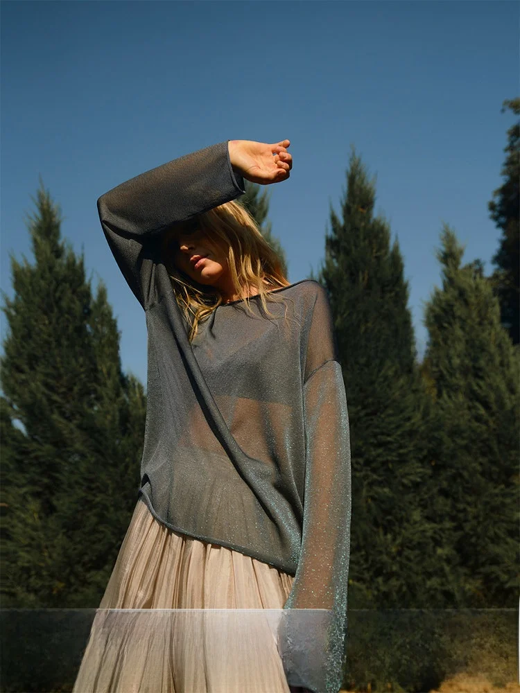 

CHICJANE ISY Light Breathable Mis Knitted Cover up Aesthetic eeni Purple Aurora Women's Faion Spring Regenerated Fiber