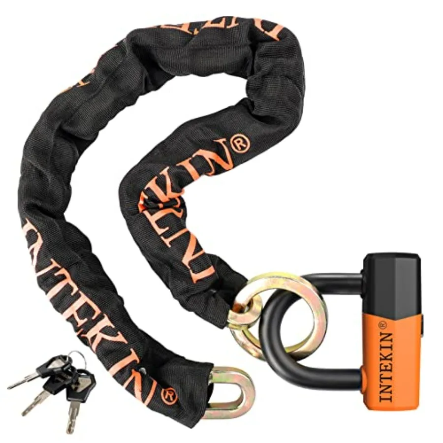 

3.6FT Heavy Duty Chain Lock - 10mm Thick Orange Bike Chain with 16mm Disc Lock for Motorcycles Scooters Gates and More