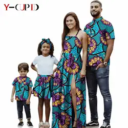 Sexy African Print Dresses for Women Matching Family Clothes Summer Outfits Dashiki Men Short Sleeve Shirt Party Wear 24F016