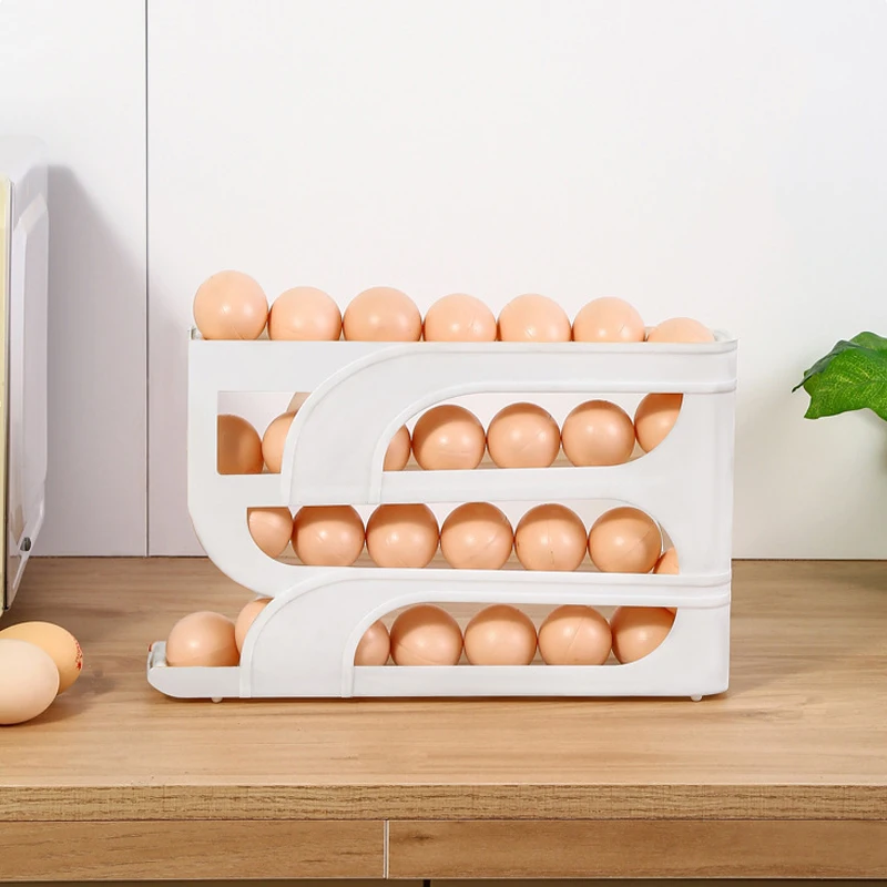 4 Layers Automatic Rolling Egg Holder Rack Fridge Egg Storage Box Container Kitchen Refrigerator Egg Dispenser Fridge Organizer