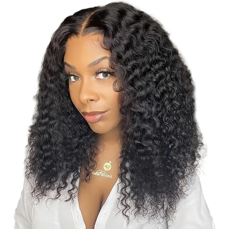 

16inches 100% Human Hair 1B# Jerry Curl Bob Wigs 4x4inch Lace Front Women Pre Plucked Hairline Wigs Baby Hair 150% Density Wig