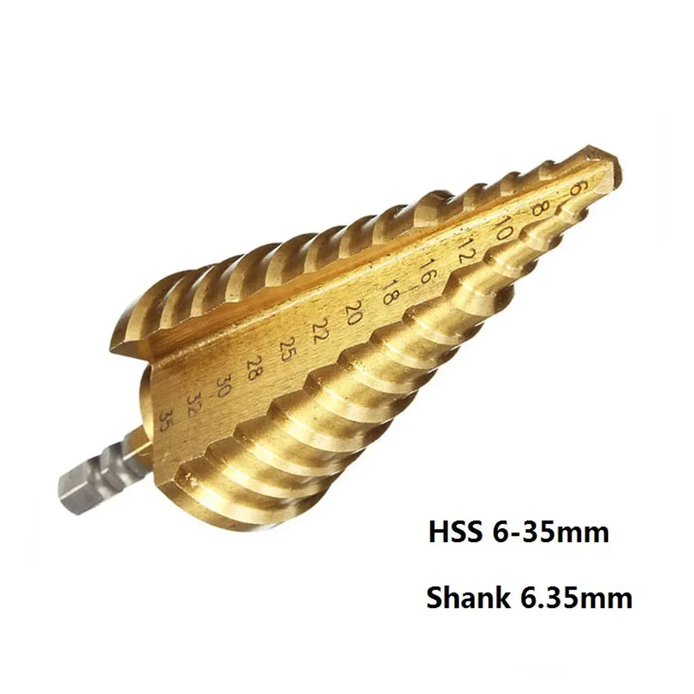 

1 Piece 6-35mm Hex Shank Titanium Coated Straight Slot 13 Step High Speed Steel Hole Cutter Set P6M5 Drill Bits