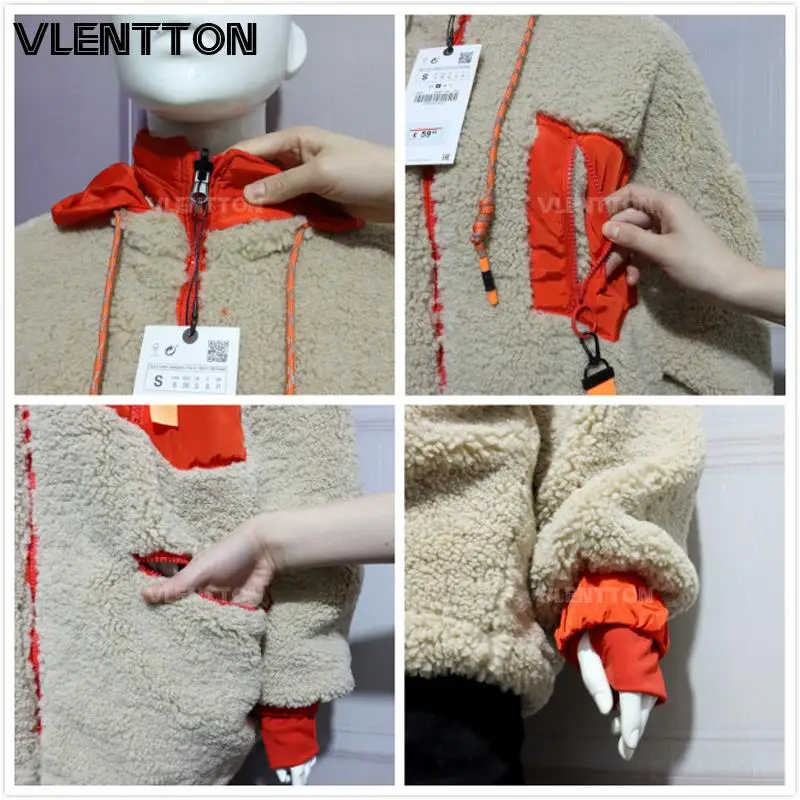 New Winter Thick Warm Lambswool Hooded Jacket Coat Women Casual Zipper Patchwork Loose Outwear Female Oversize Parkas Mujer