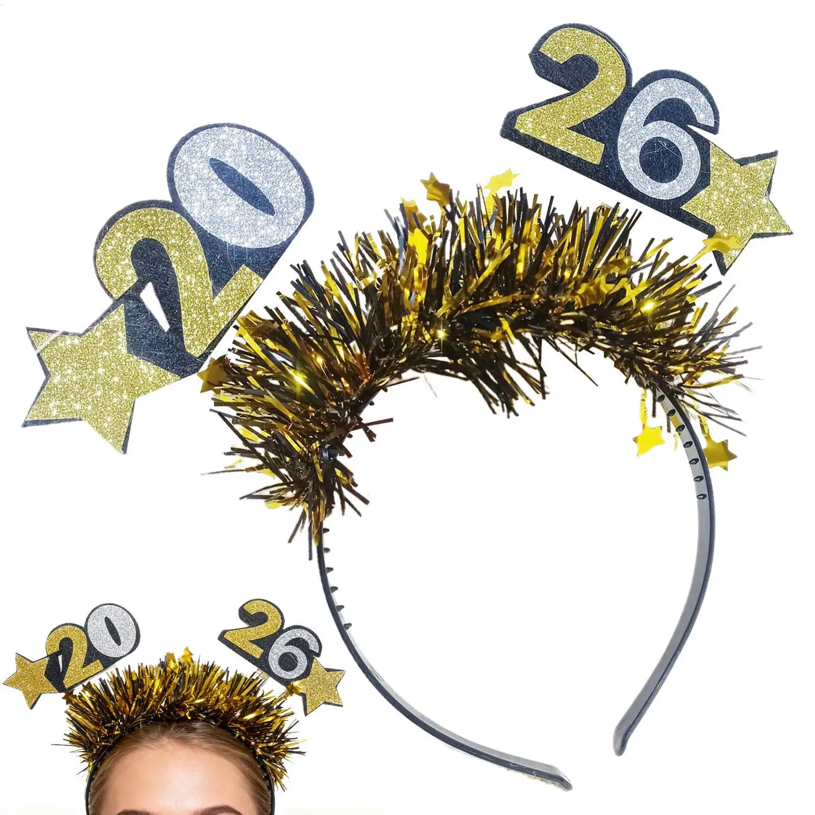 عصابات رأس السنة الجديدة للنساء أغطية رأس ناعمة لافتة للنظر عطلة أغطية الرأس الديكور سنة جديدة سعيدة 2026 عقال احتفالي