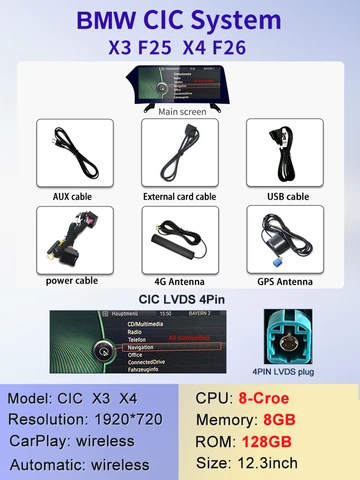 STWEI Android 13, новый антибликовый экран с синим светом, подходит для BMW X3 F25 X4 F26 Wireless CarPlay AUTO Car Multimedia