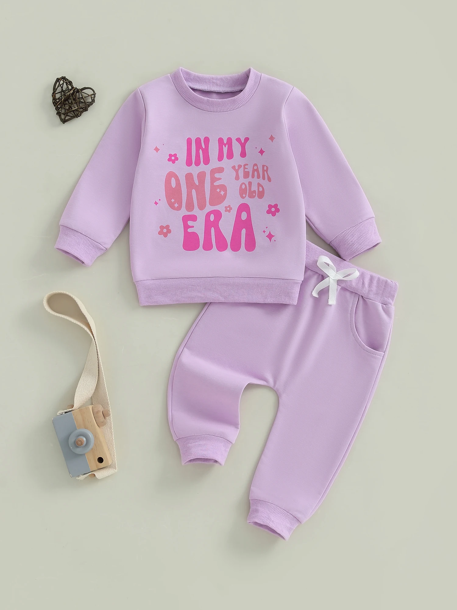 

Toddler Girl Winter Outfit Set Letter Print Long Sleeve Round Neck Pullover Elastic Waist Solid Pants 2Pcs Clothes Set for Fall