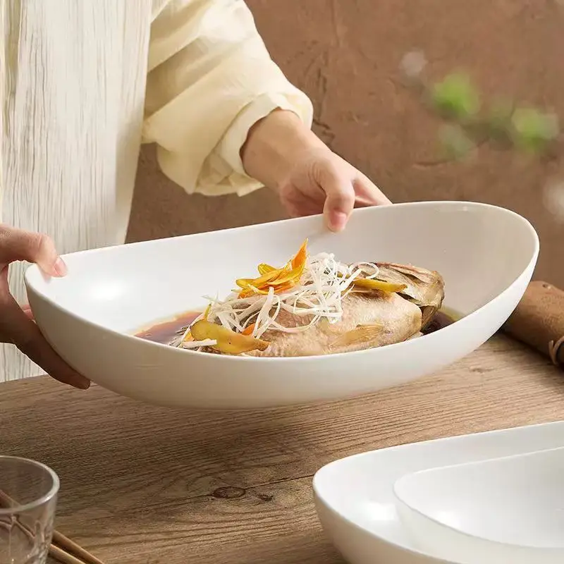 

White Oval Bowl Unique ape Fruit Salad Bowl Hotel Restaurant High End Feeling Fi Plate Soup Plate Home Use Diware