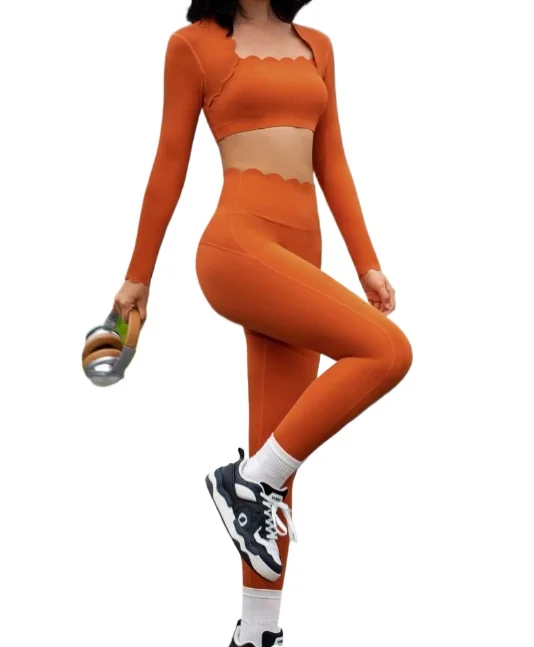 

Square Neck Tight Elastic Yoga Suit Sports Long Sleeve Women's Running Quick Dry Fitness Pilates Training Tops Pant Sets