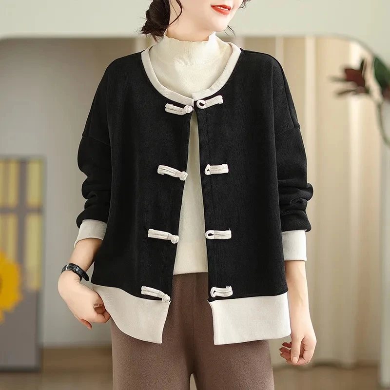 Large size autumn and winter composite velvet new Chinese style buttoned jacket