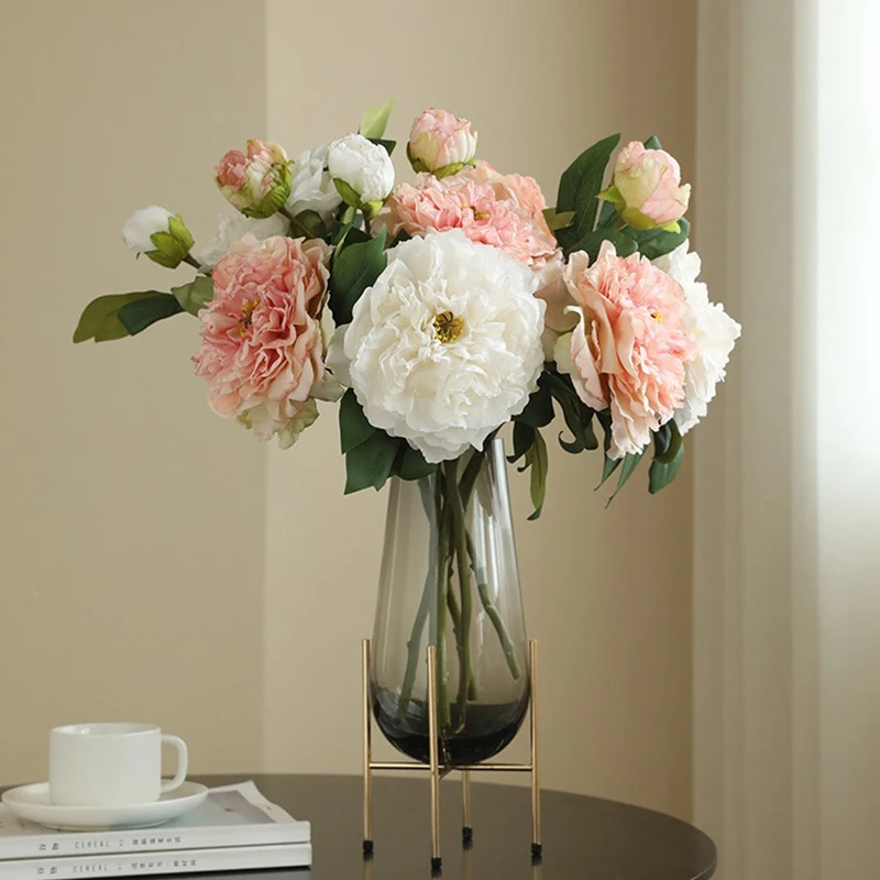 1PC Luxury 2 Head Peony Artificial Flowers Wedding Home Decoration Fake Flowers Simulation Living Room Porch Party Decoration