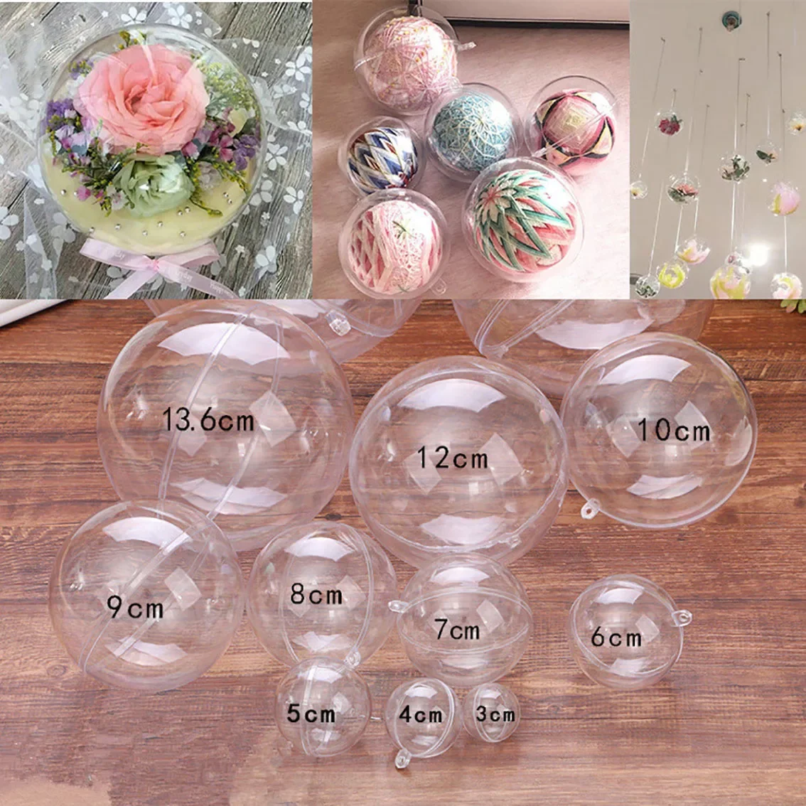 1-20CM Transparent Balls Hollow DIY Plastic Fillable Bauble Xmas Tree Hanging Ornaments Home/Wedding Party Gifts Box Decor Part view 4