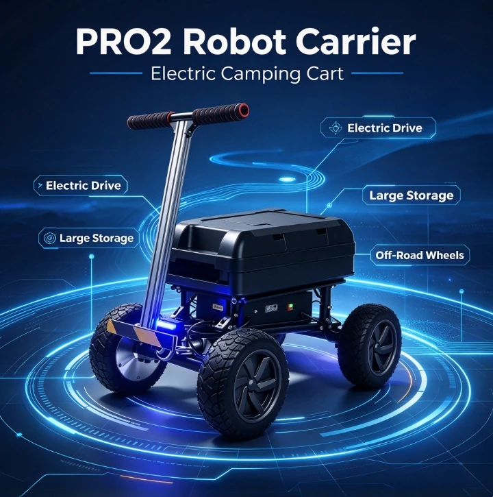 PRO2 Electric Camping Cart Robot Suitcase Folding Luggage Trolley Portable Travel Wagon Motorized Mini Vehicle Outdoor Gear