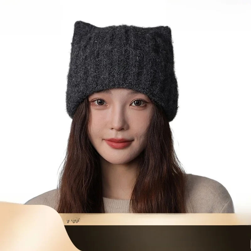 casual-knitted-ear-woolen-cap-women's-winter-ear-protection-plush-hat-fashionable-unisex-no-brim-cap