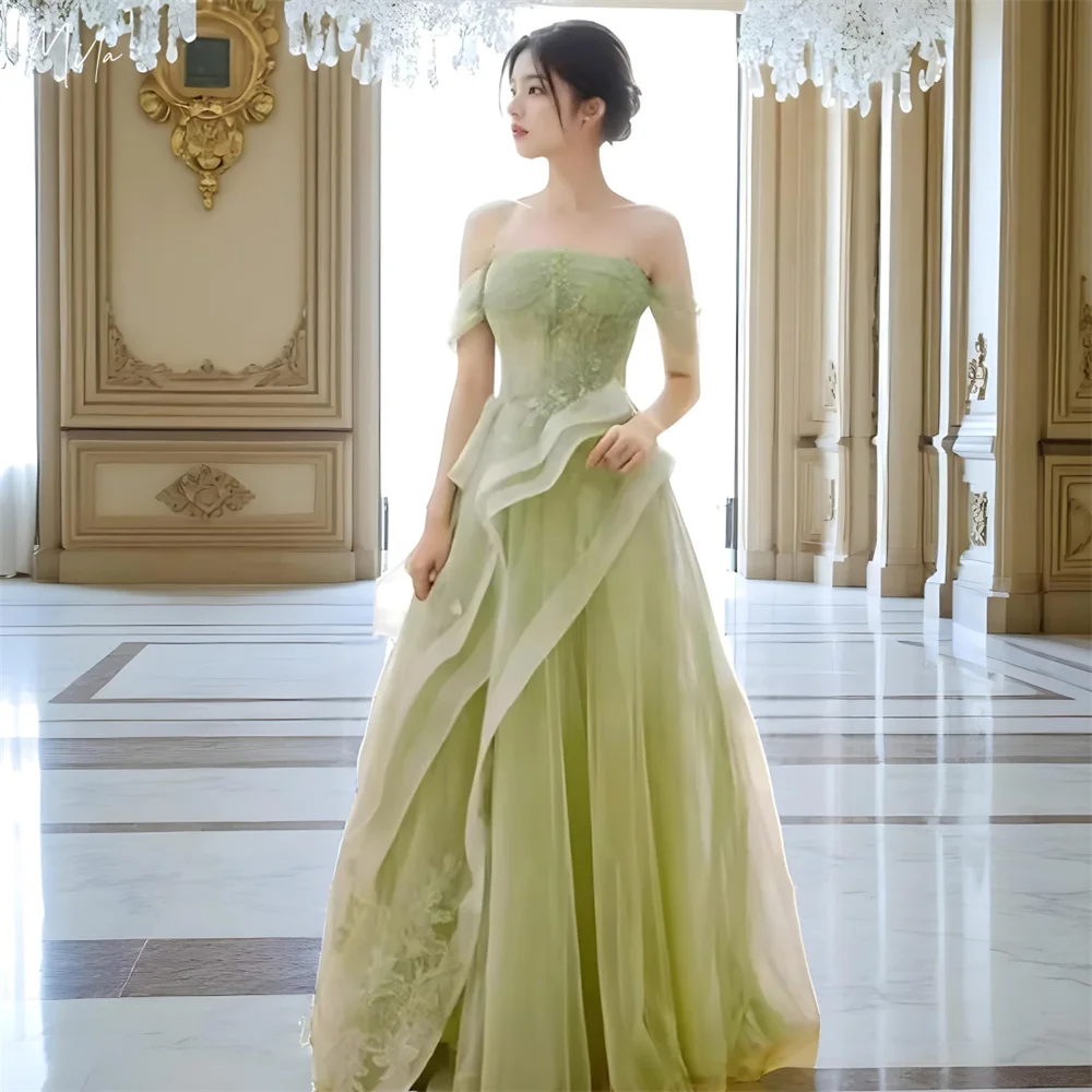 Mila Gauze Embroidery Prom Dresses Off the Shoulder Pleats Customized Formal Evening A-Line Floor-Length vestidos de fiesta 2025