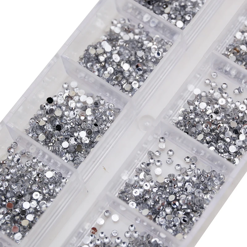 3000Pcs 1.5mm Clear Silver Rhinestones, Flatback Nail Gems, with Storage Organizer Box for DIY Nail Art Decoration