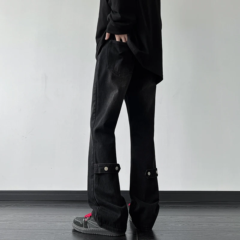 

Pure Black Micro Flare Jeans American High Street Men's Spring Autumn Style Trendy Brand Handsome Streetwear Jeans