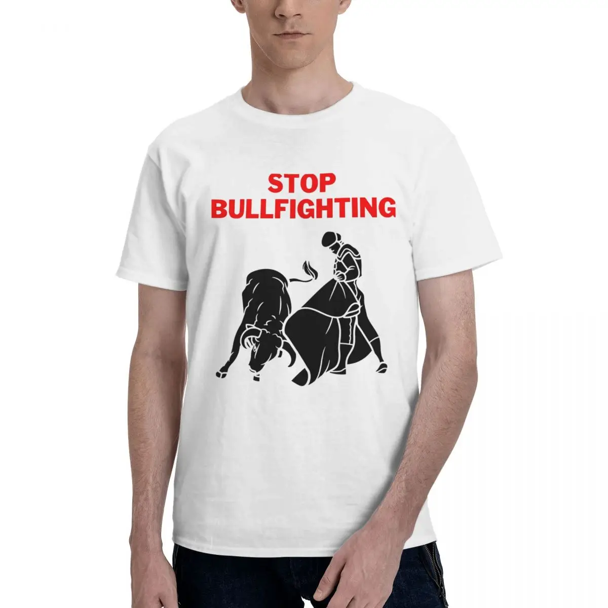 

Funny Men's T-shirt Stop S White O-Neck 100% Cotton Bullfighting short sleeve Man Tee Shirt