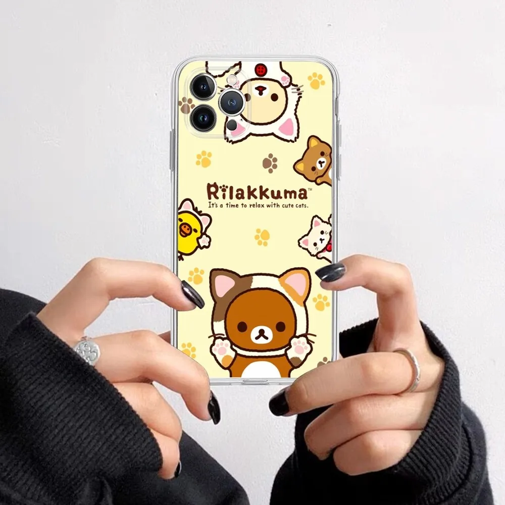 Cute Cartoon R-Rilakkuma Phone Case for iPhone 16 15 8 7 6 6S Plus X SE XR XS 14 11 12 13 Mini Pro Max Mobile Case