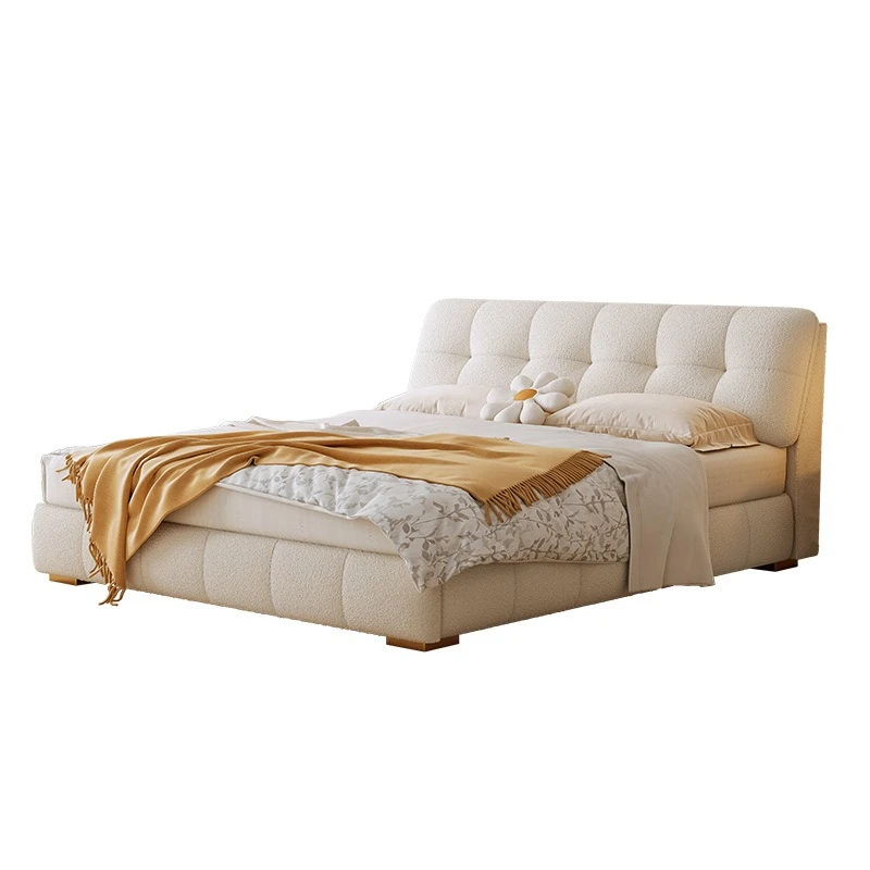 

Lamb wool fabric bed simple warm cream style wedding room