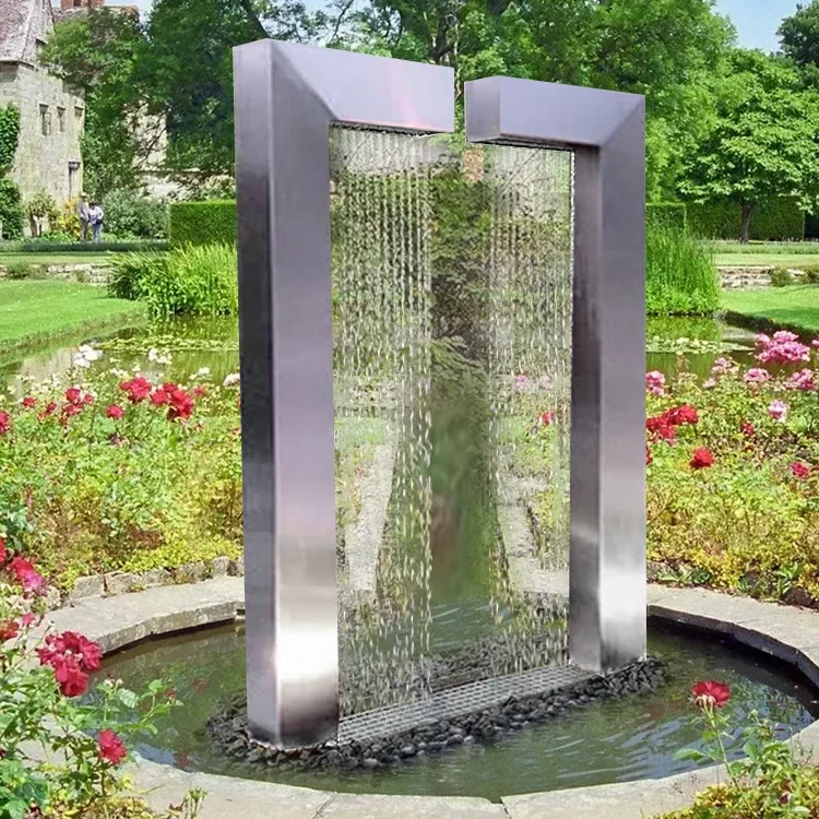 Modern outdoor garden decoration large rectangular metal stainless steel fountain