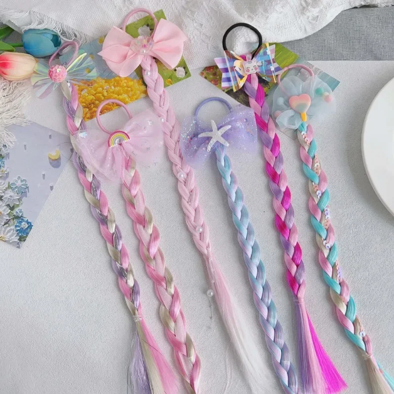 

Kids Girl Unicorn Cute Wigs Ponytail Candy Color Cartoon Butterfly Bow Ponytail Hair Styling Rubber Bands Headwear Braid