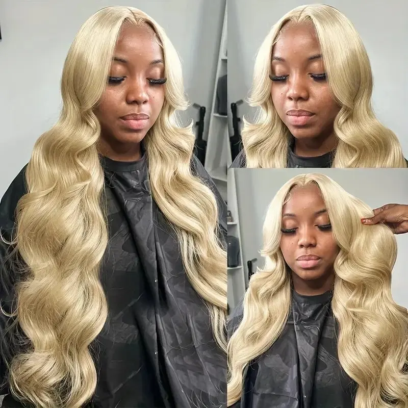 150 Density Blonde 613 Human Hair Front Wig 13X6 HD Lace Wig Blonde Colored 36 Inches Body Wave Glue-Free Wave Wig